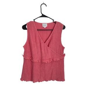 Y2K Knit Babydoll Top L Pink‎ Ruffle Wrap Silk Linen Fairy Coquette Cottage Boho